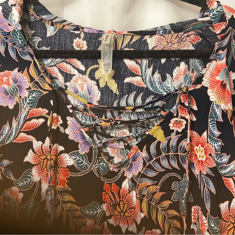 New Raisins Navy Floral Hooded‎ Bathing suit Cover-Up. Size XL - Picture 3 of 13